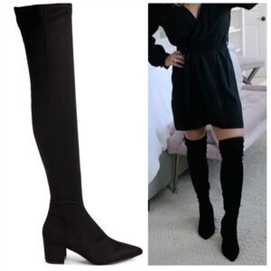 Steve Madden Black Fabric Over The Knee Heeled Boots Black Size 10 Brinkly OTK